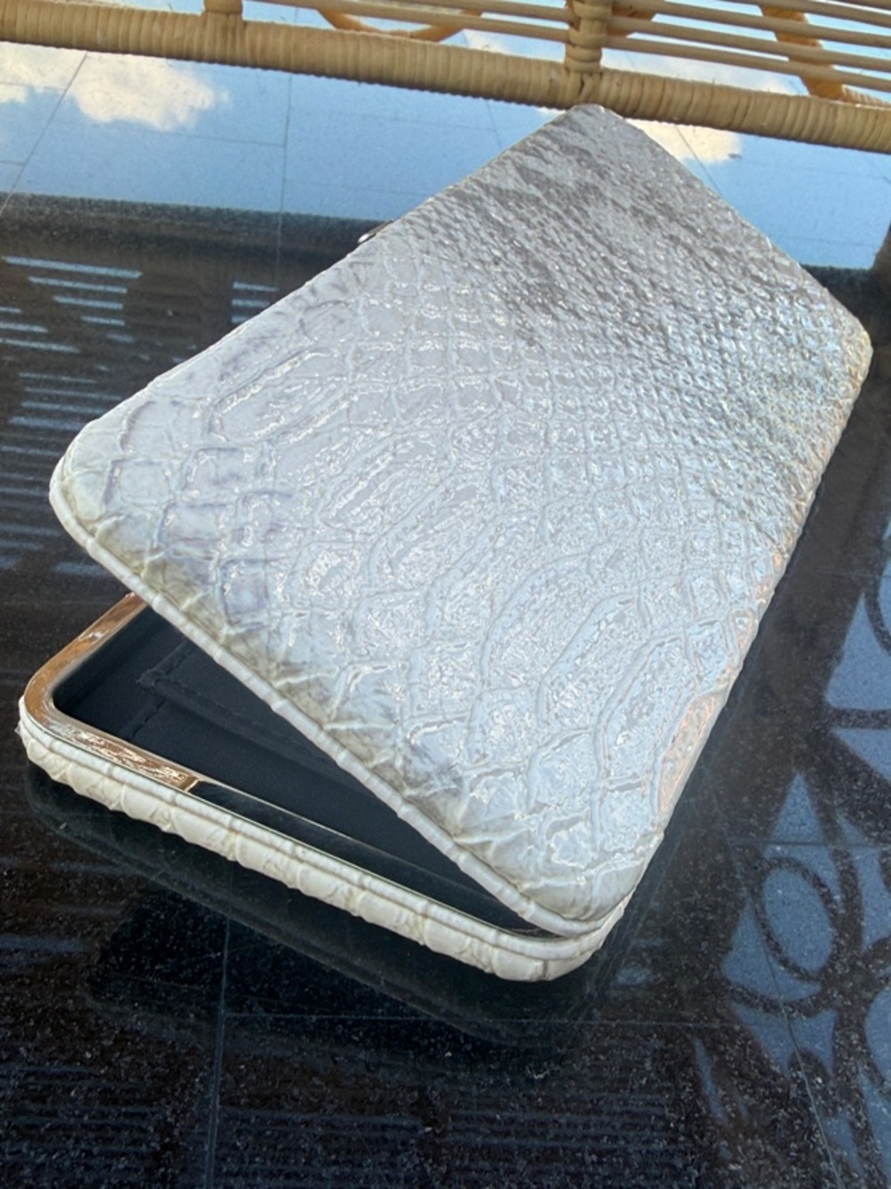 Croc-Embossed Cream Zip Wallet